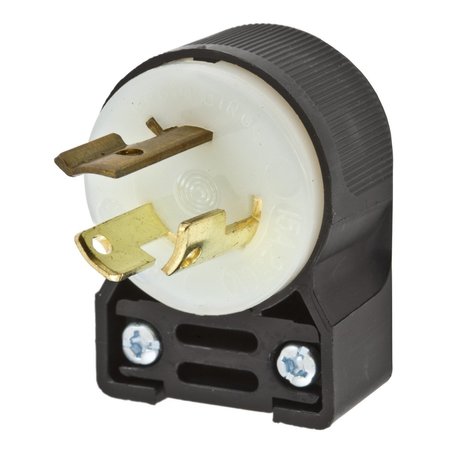 HUBBELL WIRING DEVICE-KELLEMS Locking Devices, Twist-Lock®, Industrial, Male Plug, 15A 250V, 2-Pole 3-Wire Grounding, L6-15P, Screw Terminal, Black and White, Angled HBL4570CA